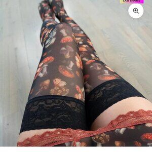 Uye Surana Mystical Mushroom Printed Stay Up Stockings Black 4x/5x SOLD OUT